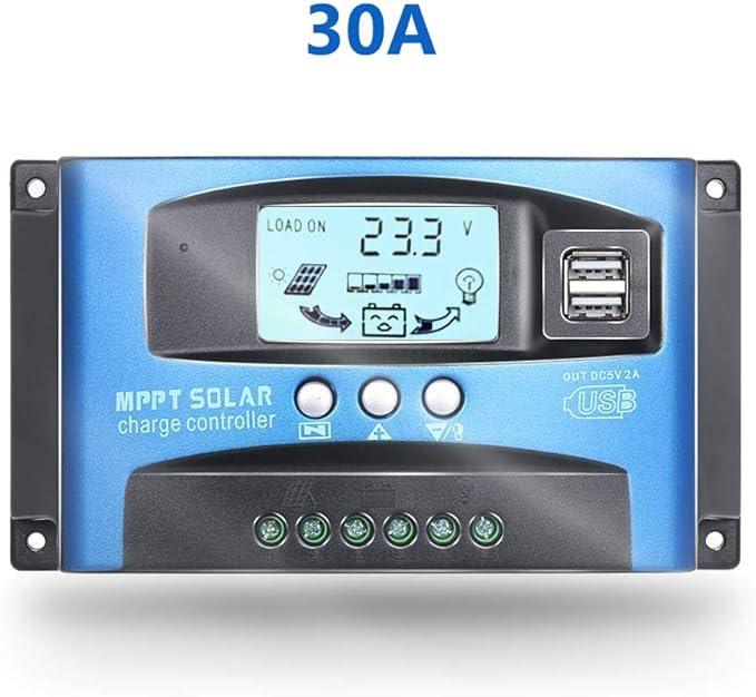 Contrôleur Charge Solaire MPPT 12V/24V 30A 50A 70A Double LCD USB - Régulateur Batterie PV Intelligent