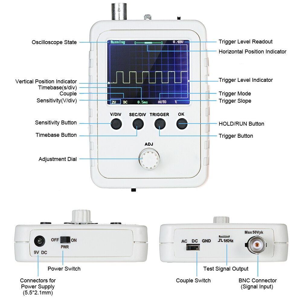Oscilloscope Numérique Portable DSO150 – 200 kHz, 1 MS/s – tuni-smart ...