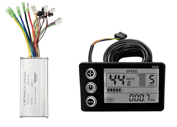 Kit Contrôleur LCD S866 Pour Vélo électrique – 5 Pièces – écran, Contrôleur 250/350W, Capteur, Accélérateur, Frein – 24V-48V